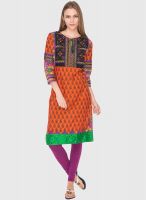 Folklore Orange Printed Kurta