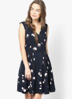 French Connection Blue Colored Printed Skater Dress