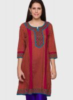 Globus Red Solid Kurta