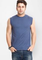 Gritstones Blue Solid Round Neck T-Shirts