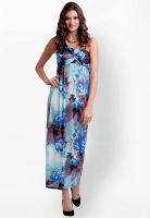 Heart 2 Heart Blue Colored Printed Maxi Dress