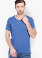 Highlander Light Blue Solid V Neck T-Shirts