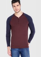 Highlander Maroon Solid Henley TShirts