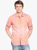 Highlander Orange Solid Slim Fit Casual Shirt