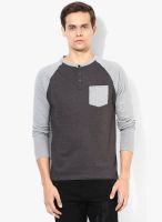 Incult Charcoal Grey Solid Henley T-Shirt