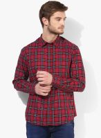 Indian Terrain Red Checked Slim Fit Casual Shirt