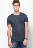 Jack & Jones Blue Printed Round Neck T-Shirts