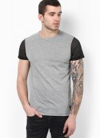 Jack & Jones Grey Solid Round Neck T-Shirts