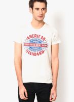 Jack & Jones White Printed Round Neck T-Shirt