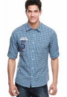 Jogur Checks Blue Slim Fit Casual Shirt