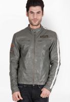 Justanned Solid Grey Leather Jacket