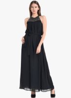 Kazo Black Colored Solid Maxi Dress