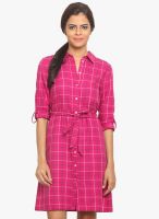 Label VR Pink Colored Checked Shift Dress
