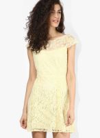 Latin Quarters Yellow Colored Embroidered Skater Dress