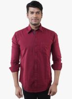 Lee Marc Maroon Solid Regular Fit Casual Shirt