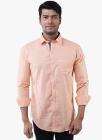 Lee Marc Peach Solid Regular Fit Casual Shirt