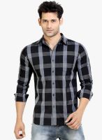 London Bee Black Checked Slim Fit Casual Shirt