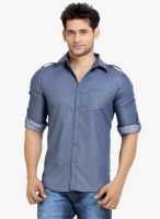 London Bee Blue Solid Slim Fit Casual Shirt