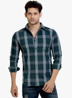 London Bee Green Checked Slim Fit Casual Shirt