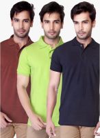 Lucfashion Pack Of 3 Multicoloured Solid Polo T-Shirt