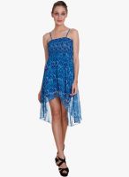 MEIRO Blue Colored Printed Asymmetric Dress