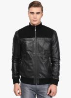 Mago Black Solid Leather Jacket