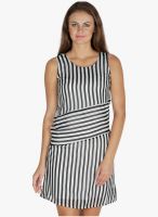 Mayra White Colored Striped Shift Dress