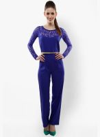 Miss Chase Blue Embroidered Jumpsuit