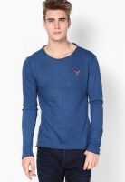 Monteil & Munero Navy Blue Solid Round Neck T-Shirts