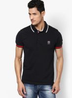 Mufti Black Solid Polo T-Shirts