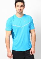 Nike Navy Blue Solid Round Neck T-Shirts