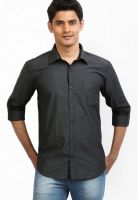 Orange Valley Solid Dark Grey Casual Shirt