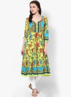 Rain & Rainbow Cotton Yellow Anarkali Kurta