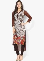 Raindrops Brown Digital Print Georgette Kurta