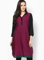 Raindrops Purple Color Block Cotton Silk Kurta
