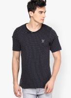 Ringspun Navy Blue Printed Round Neck T-Shirts