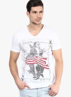 Riot Jeans White Solid V Neck T-Shirts