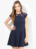 River Island Navy Blue Lace Top Skater Dress