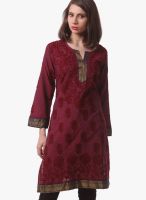 Saadgi Maroon Embroidered Kurtis