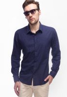Slub Checks Navy Blue Casual Shirt