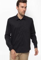 Slub Solid Black Casual Shirt