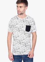 Slub White Printed Round Neck T-Shirts