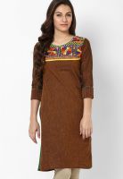 Span Brown Embroidered Kurta