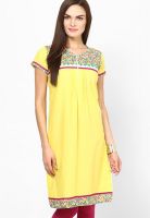 Span Yellow Printed Kurta