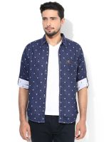 Spykar Navy Blue Printed Regular Fit Casual Shirt