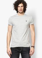 U.S. Polo Assn. Grey Melange Solid Round Neck T-Shirts