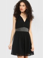 United Colors of Benetton Black Colored Solid Skater Dress