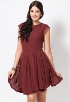United Colors of Benetton Cap Sleeve Maroon Dress With Zipper