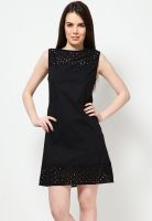 United Colors of Benetton Sleeveless Round Neck Black Dress With Crochet Detail