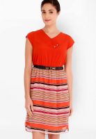 109F Red Colored Printed Shift Dress